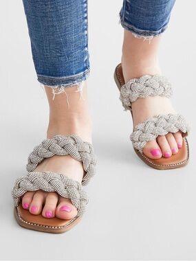 🖤🖤 Madden Girl Pink Braided Beaded Slide Sandal Size 8